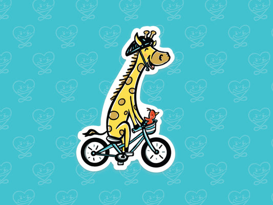 Giraffe Riding a Bike Vinyl Sticker